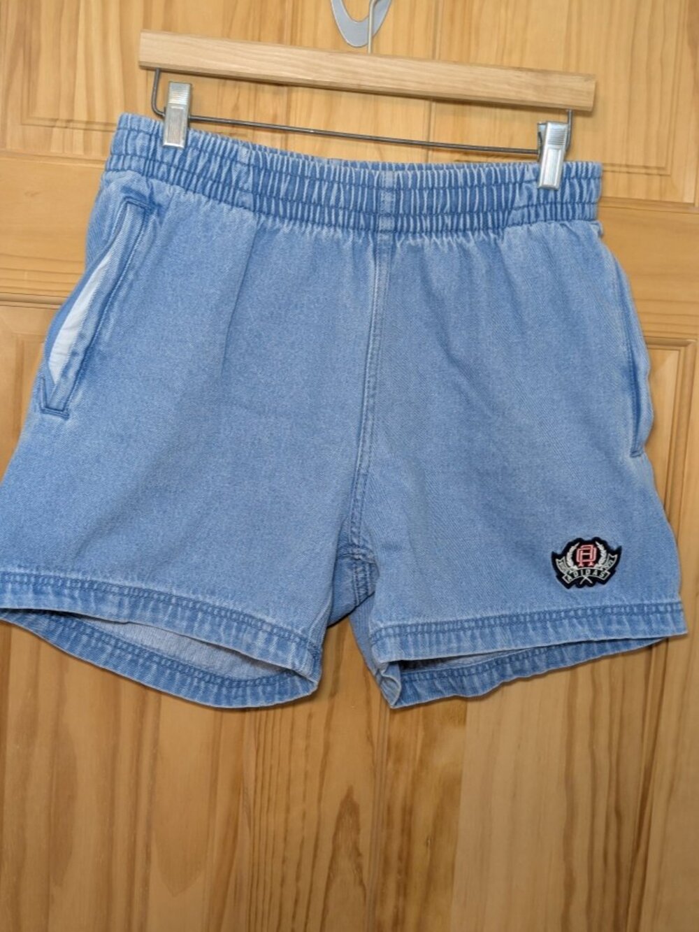 Adidas Mens Jean Shorts Small Denim Drawstring Elastic Waist Light Blue